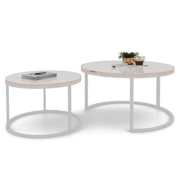 Idohome SADA KONFERENČNÍCH STOLKŮ LAVO 70/50 cm kulaté, bílé vysoký lesk