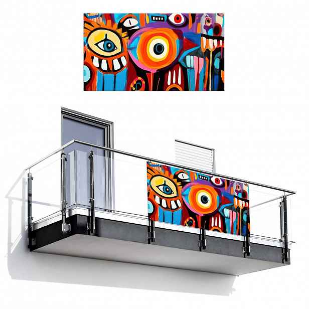 MuchoWow BALKONOVÁ ZÁSTĚNA Abstraktní - Obličej - Barevné 200x110 cm