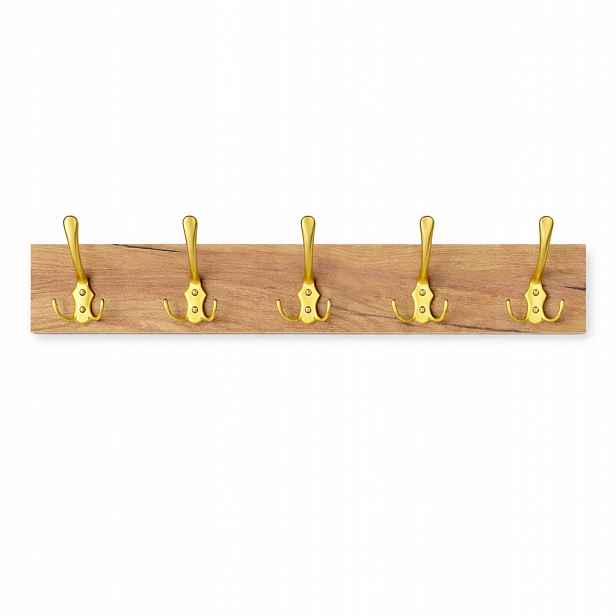 Nástěnný věšák craft zlatý 70 cm, 5 dvojitých zlatých háčků