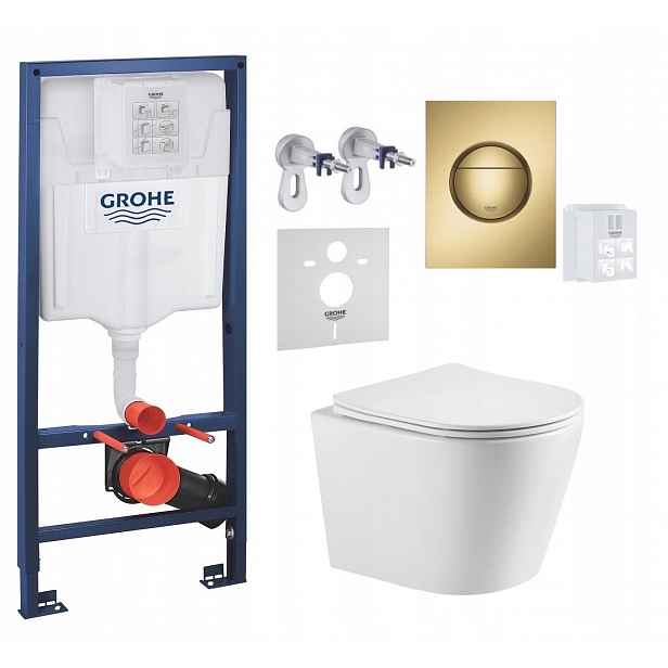 Grohe Podomítková Nádržka s Wc mísou Jess a zlatým kartáčovaným tlačítkem