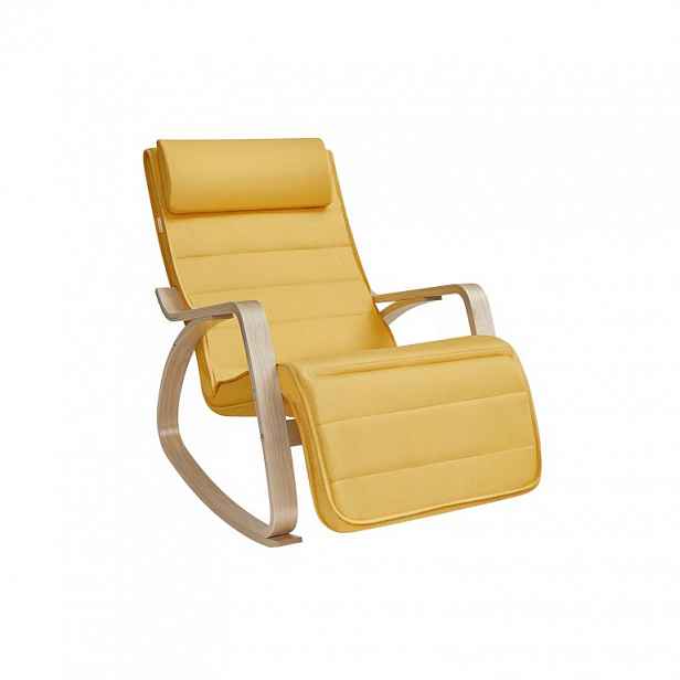 Houpací křeslo s opěrkou nohou a polštářem, žluté