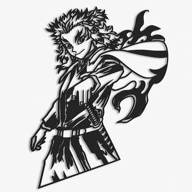 Kyoujurou Rengoku Dřevěný obraz Anime Nástěnná Dekorace 3D Dárek