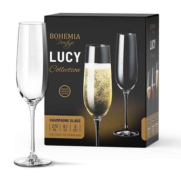 sklen. 270ml, 6ks, BOHEMIA PR. šampus, LUCY, DB