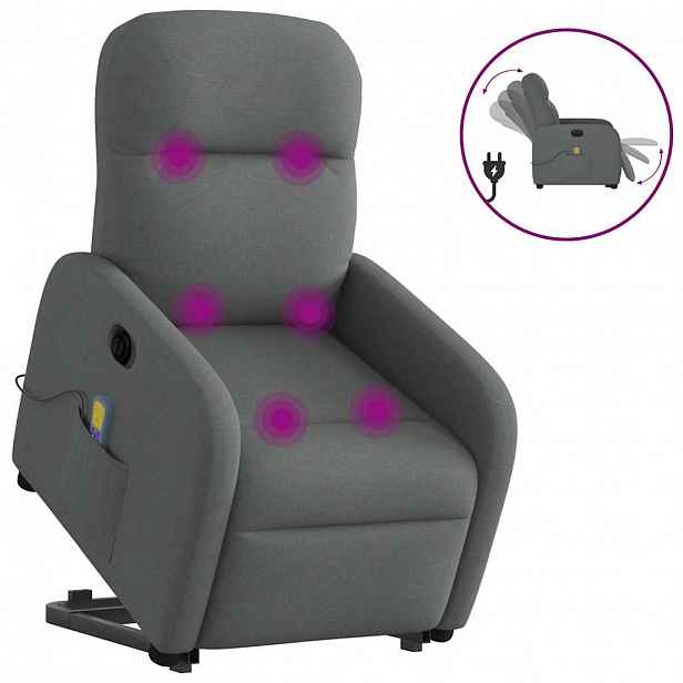 vidaXL Elektrické zvedací masážní polohovací křeslo tmavě šedé textil