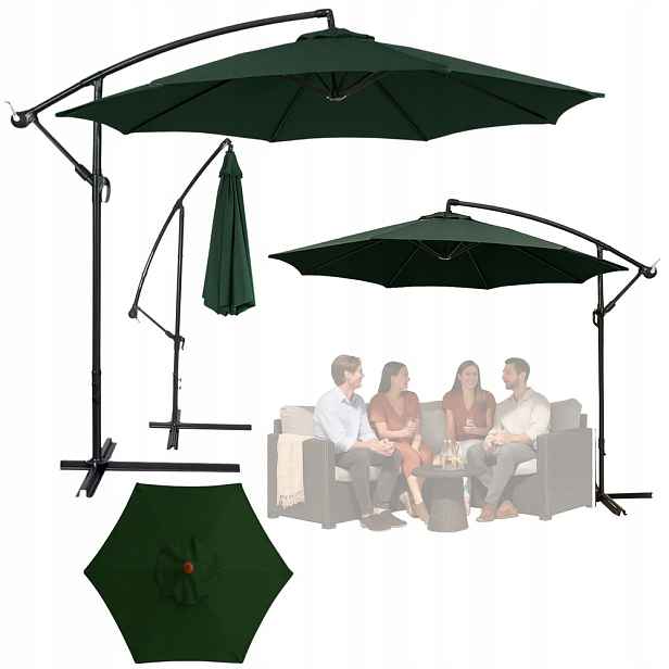 Zahradní Slunečník Boční s regulací sklonu, potah 350 x 250 cm, zelený