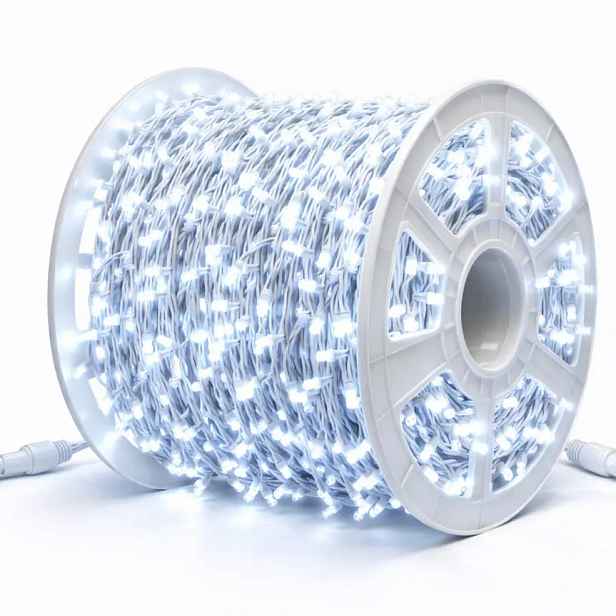 Easy Fix LED světelný řetěz, 100 m, venkovní, ledově bílá s FLASH, 1000 diod, bílý kabel, IP67, cívka