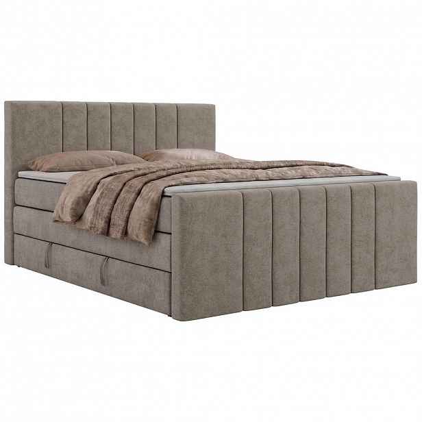 MKS POSTEL BOXSPRING INERO DUO KING 180/200 - Šedobéžová Strukturovaná látka - Topper T25 - H3