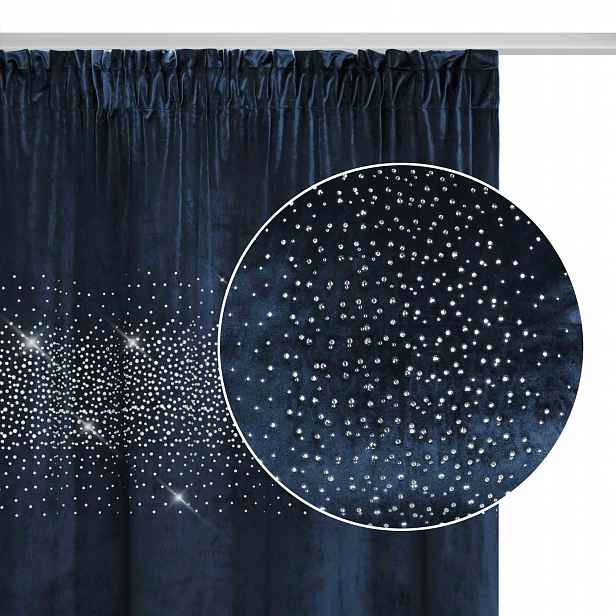 Tmavě Modrá Zatemňovací Závěs Záclona Na Pásce Žabky Velur 140X270 Shiny