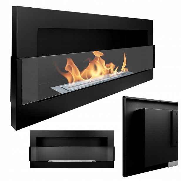 Závěsný biokrb Slim se sklem 90x40x12 cm Černý Mat do obývacího pokoje Bez Komínu