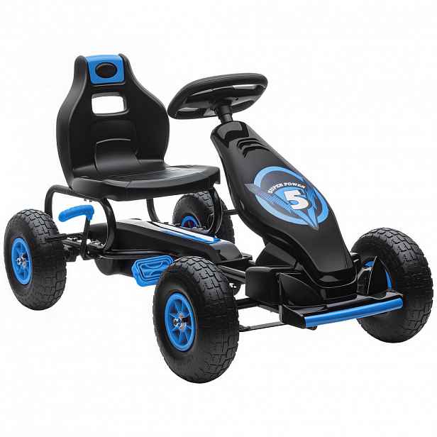 HOMCOM GOKART, dětské vozidlo s nastavitelným sedadlem, šlapací autíčko, zelené+černé