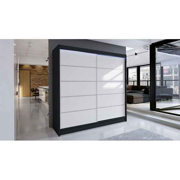 Šatní skříň 180 cm s posuvnými dveřmi a LED RGB osvětlením VILMA 4 - černá / bílá