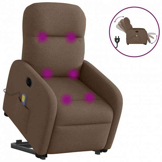 vidaXL Elektrické zvedací masážní polohovací křeslo hnědé textil