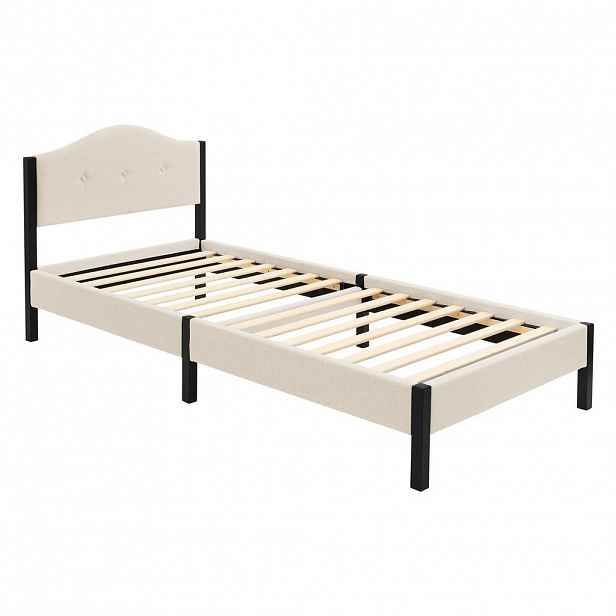 ML-DESIGN ČALOUNĚNÁ postel 90x200 cm, béžová, s roštem a lněným potahem
