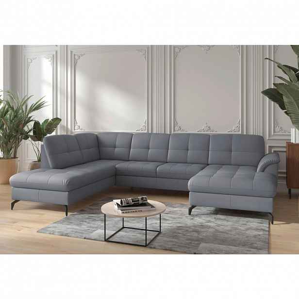 Sit & More SEDACÍ SOUPRAVA, kůže, textil, šedomodrá