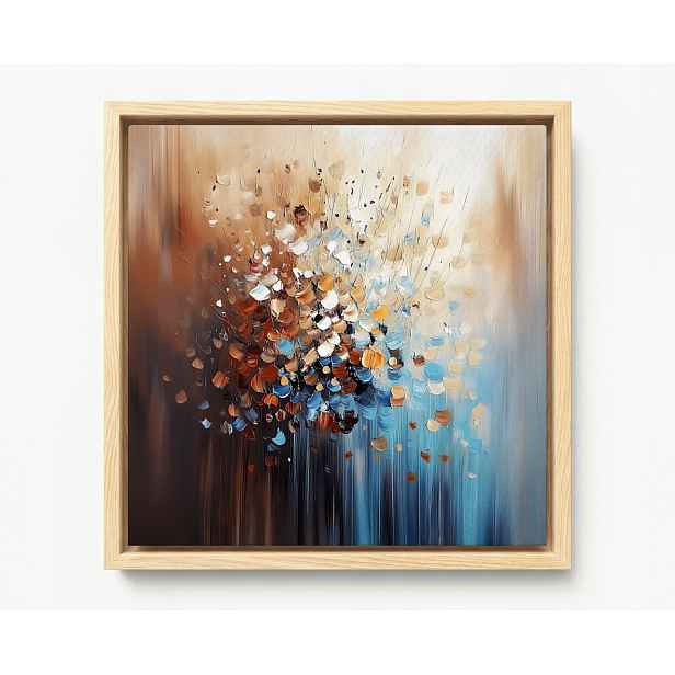 Obraz Rám Americký Box Abstrakce Hnědá Béžová Tyrkysová Špachtle Impasto 60x60