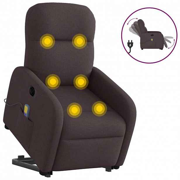 vidaXL Elektrické zvedací masážní polohovací křeslo tmavě hnědé textil