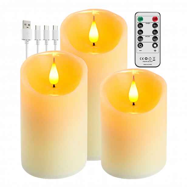 3 Ks Svíčka Sada Led Svíček Efekt Plamene Přírodní Vosk Usb S Ovladače