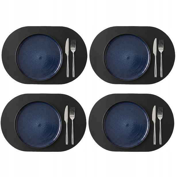 4x Kožená Podložka Na Stůl Podložka Baltan Home Arc L 46x30,5 cm černá