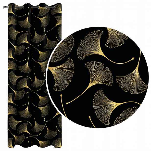 Závěs s zatemňovacími závěsy Velur Ginkgo na černém 140x250