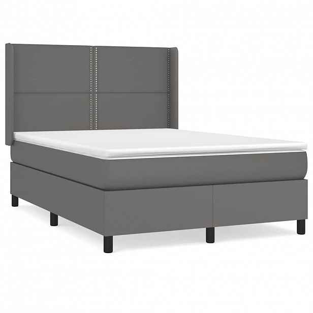 vidaXL Box spring postel s matrací šedá 140x200 cm umělá kůže