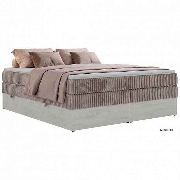 MKS POSTEL BOXSPRING NORDIC ZERO KING 140/200 - Světle hnědá Manšestr - Topper Visco - H4