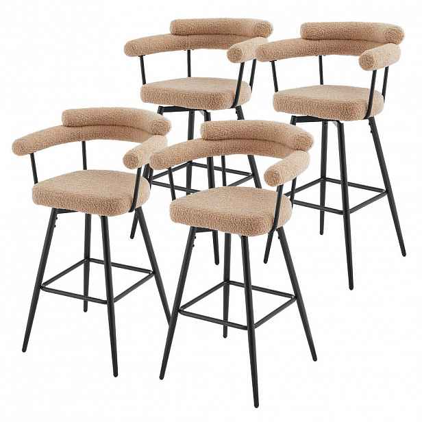 ML-DESIGN BAROVÉ ŽIDLE, sada 4 ks, otočné, hnědé s plyšovým potahem, výška 76 cm