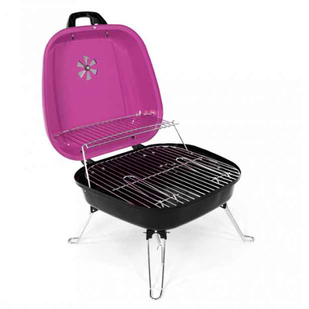 Garthen BBQ 5935 Kufříkový gril na dřevěné uhlí - růžový