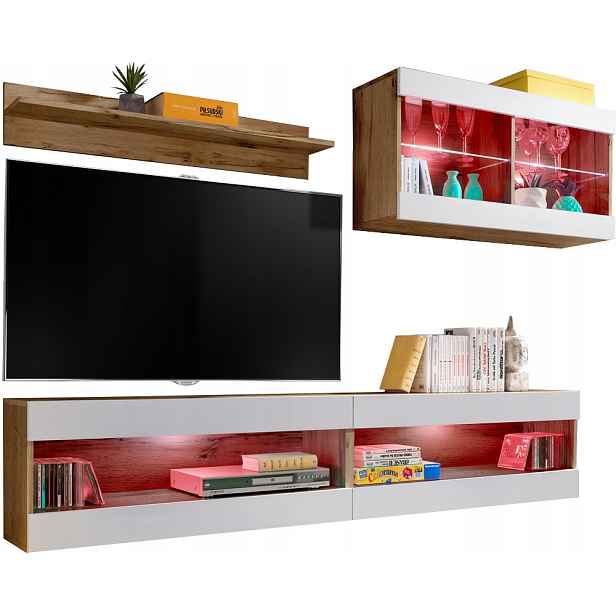 Sada Rtv nábytku Tivoli SET6 Dub Wotan/Bílá, Rgb Led
