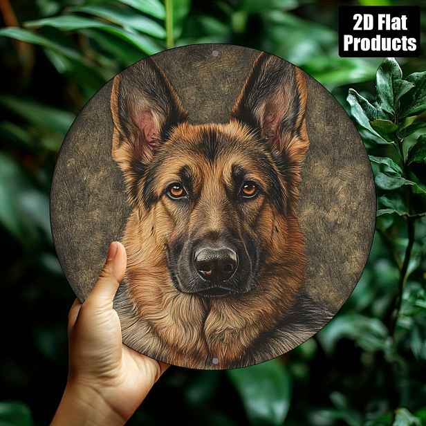 TEMU Klasická hliníková nástěnná cedule s německým ovčákem, o rozměrech 20,32 x 20,32 cm, v kulatém kovovém – vhodná pro domácnosti, kanceláře, a