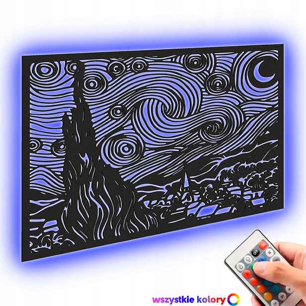 Dřevěný 3D obraz Van Gogh Starry Night Nástěnná Dekorace Noční Lampa Led