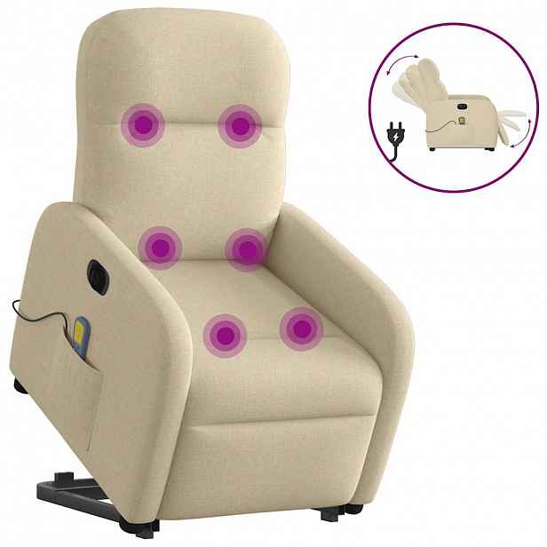 vidaXL Elektrické zvedací masážní polohovací křeslo krémové textil