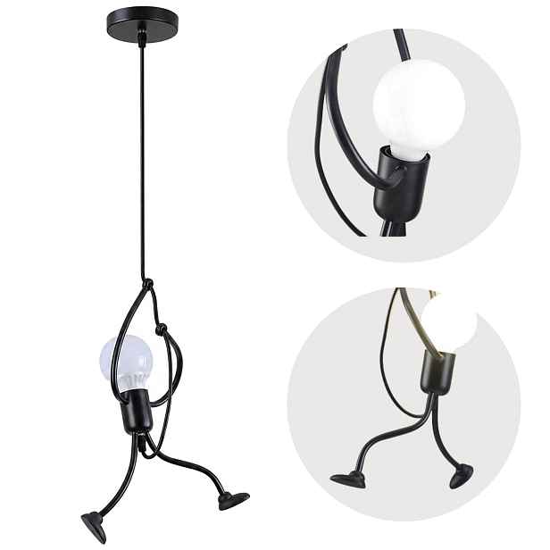 Závěsné Stropní Svítidlo Černá Ozdobná Led Lustr E27 Lidí Humanoid Loft