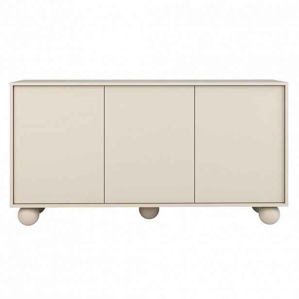 Beautysofa KOMODA Adel se 3 dvířky a kulatými nožkami, 154 cm, bezúchytková, kašmír