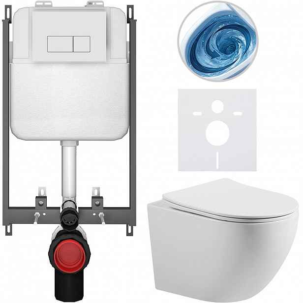 Kompletní WC set Basic/Cesso - bílá lesklá - WC tlačítko Modulo/Bílá - pro zazdění - 49x36 cm - 8050BD86001