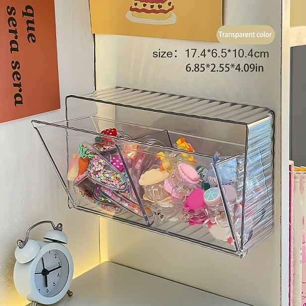TEMU 1 ks Úložný box na vlasové doplňky na zeď, vhodný pro sponky, klipy, gumičky, pásky a šperky. Snadná instalace bez vrtání. Nástěnný úložný box,