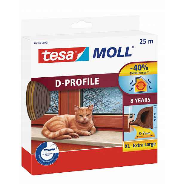 Tesa samolepicí gumové okenní těsnění dveří, hnědé, D 9 mm x 25 m