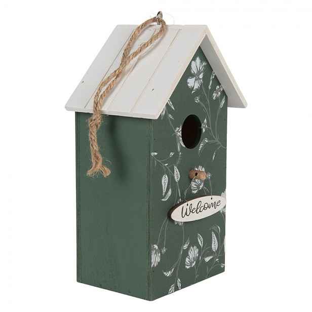 Bílo-zelená dřevěná ptačí budka s květy Birdhouse - 15*10*22 cm Clayre & Eef