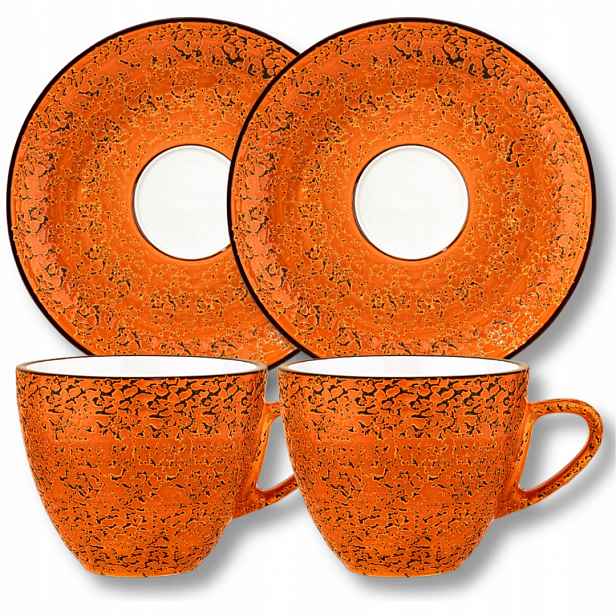 Šálek 300 ml s podšálkem 15 cm Wilmax porcelán oranžová sada
