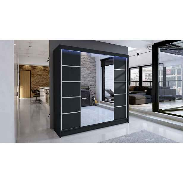 Šatní skříň 180 cm se zrcadlem a LED RGB osvětlením VILMA 5 - černá
