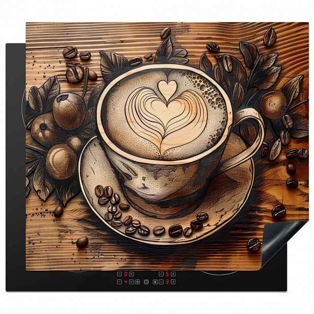 MuchoWow KRYT NA INDUKČNÍ DESKU Káva - Vintage - hnědá - šálek - dřevo 60x52 cm
