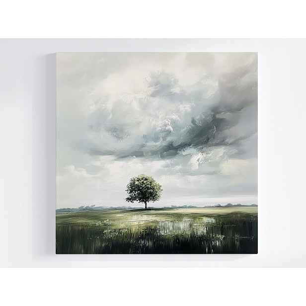 Obraz Na Plátně Canvas Krajina Příroda Dřevo Louka Nebe Mraky Bouře 50x50