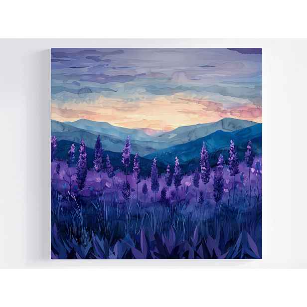 Obraz Na Plátně Obraz Na Plátně Lavender Hory Západ Slunce Fialová Akvarel 50x50