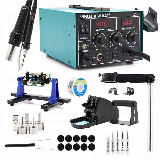 Pájecí Stanice 3v1 Yihua 968DA Hot Air Držák Pcb Groty Cín Sada Hq