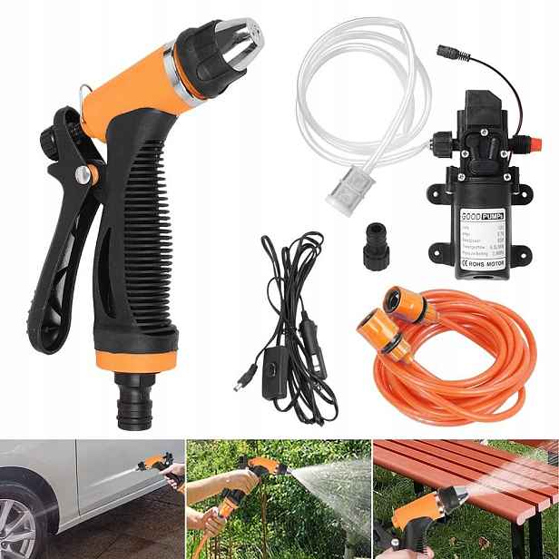 Přenosná Vodní Pumpa 12 V S Pvc Tlakovou Hadicí, Mycí Zařízení 100 W
