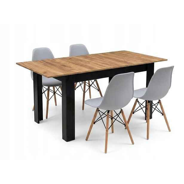 Rozkládací jídelní stůl Craft 120/160x80 cm 4 skandinávské židle, šedé