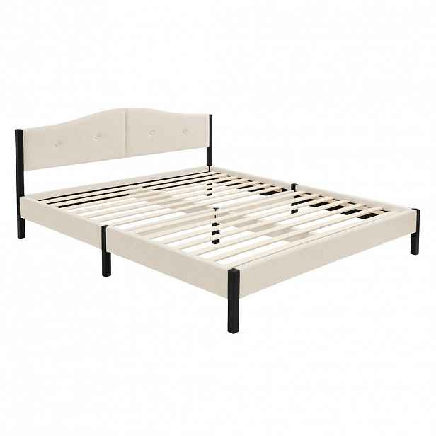ML-DESIGN ČALOUNĚNÁ POSTEL 160x200 cm béžová s roštem a lněnou látkou