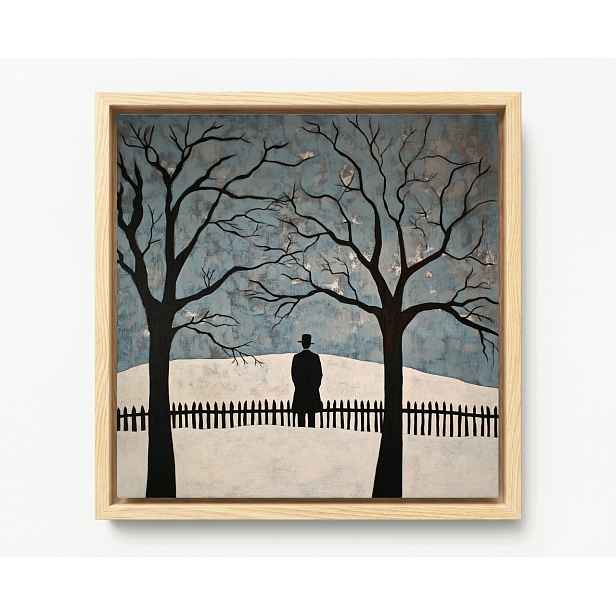 Obraz Rám American Box Zima Sníh Mráz Stromy Muž Melancholie 50x50