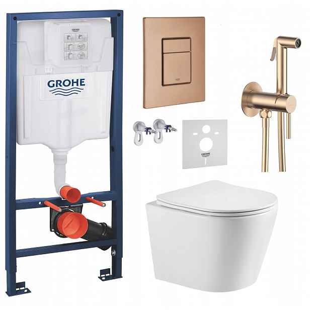 Podomítkový Wc set Grohe s mísou Elanta a tlačítkem měď, baterie měď