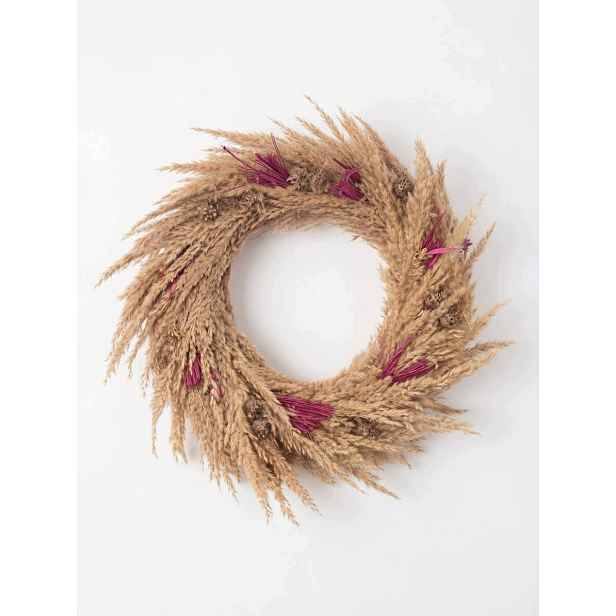 Přírodní věnec na dveře z trávy, boho na dveře, stěna z trávy 35 cm
