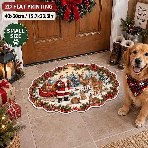 TEMU 2D plochá rohožka, 2D plochá rohožka, [2D plochá rohožka] 1 ks Sametová 850G/M², 7mm silná rohožka Santa Claus, vánoční koupelnová předložka se